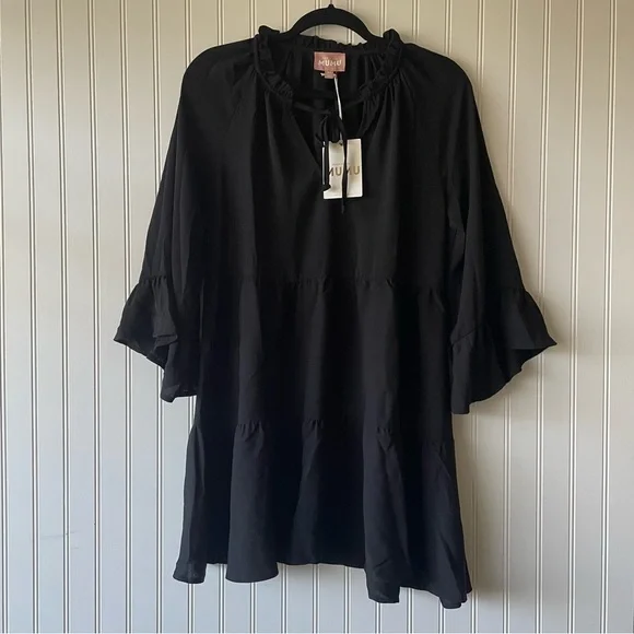 NWT Show Me Your Mumu Viola Tiered Mini Dress Women's XS Black Draped Flowy Boho - Picture 2 of 15